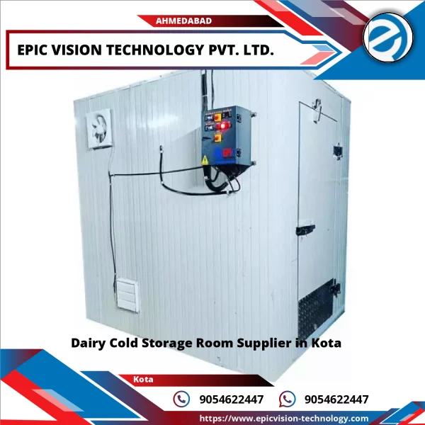 Interior View Of A Stainless Steel Dairy Cold Storage Room With Insulated Walls And Refrigeration Units