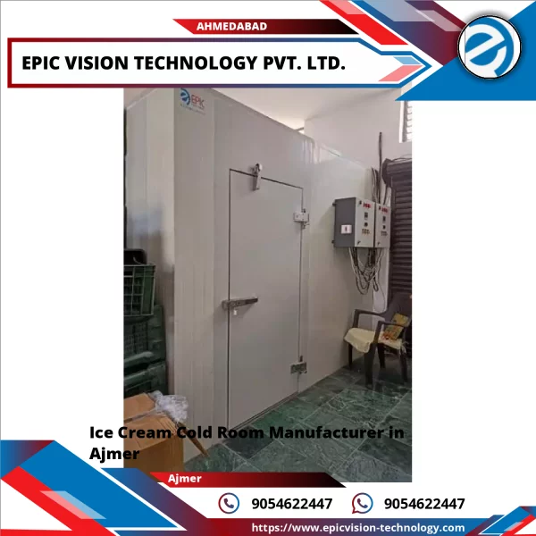Industrial Ice Cream Cold Storage Room Interior With Stainless Steel Walls And Refrigeration Units