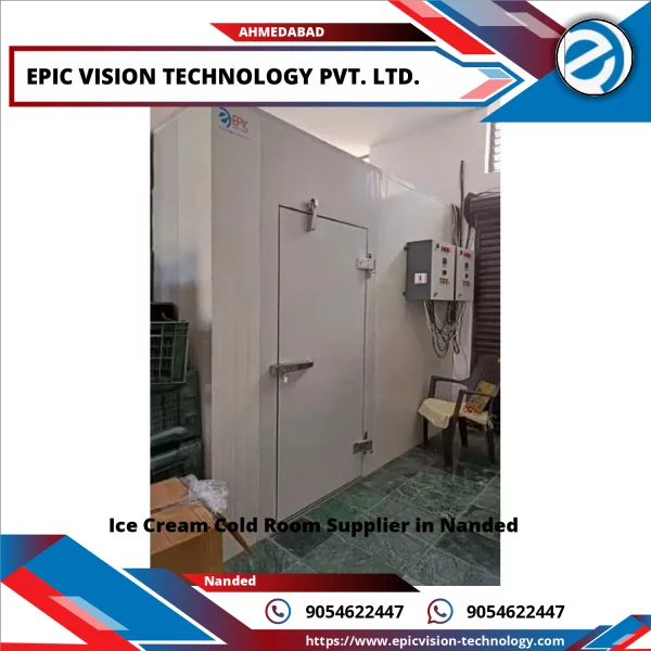 Industrial Ice Cream Cold Room Facility Showing Stainless Steel Racks With Packaged Products Inside Temperature-controlled Environment