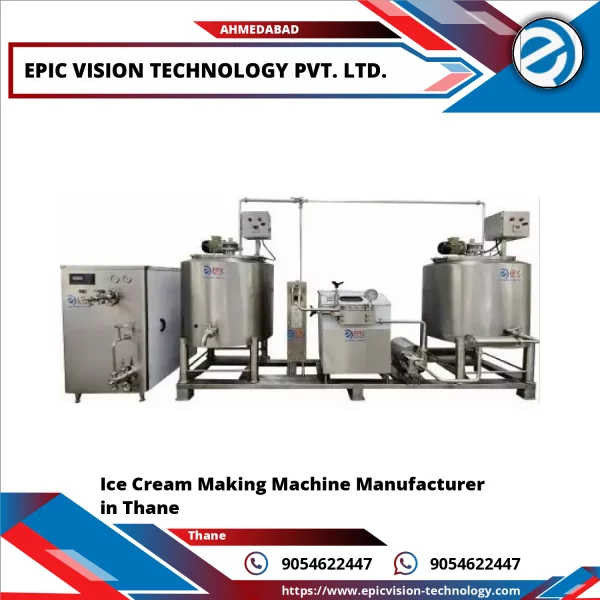 Industrial Ice Cream Making Machine In Operation Showing Control Panel And Stainless Steel Structure