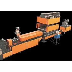 Double Wall Corrugated Pipe Making Machine Showing Metal Frame With Rollers And Extrusion Parts
