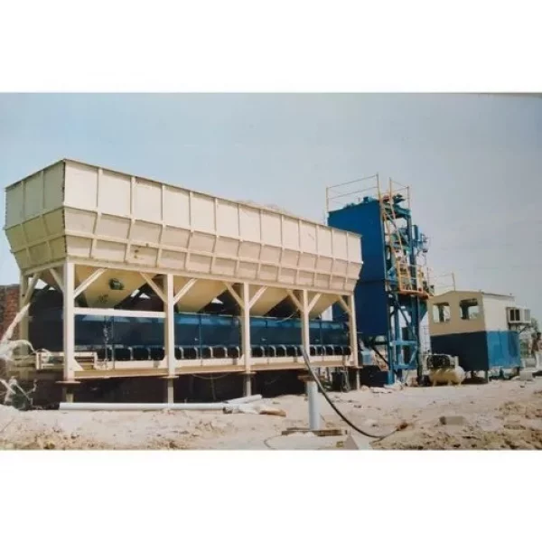 Compact Concrete Batching Plant Setup Showing Mixing Unit And Control Panel At Construction Site