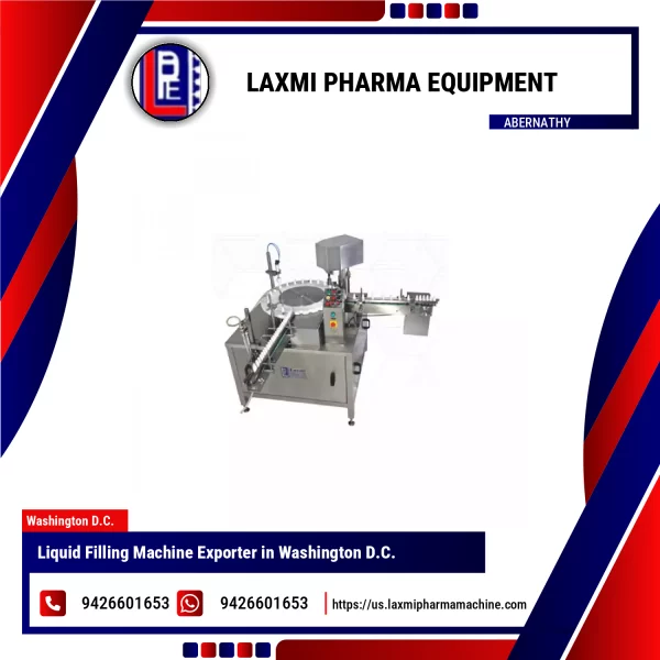 Liquid Filling Machine Operating With Pharmaceutical Bottles On Production Line