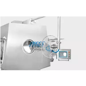 Tablet Coating System Machine Showing Control Panel And Spray Nozzles