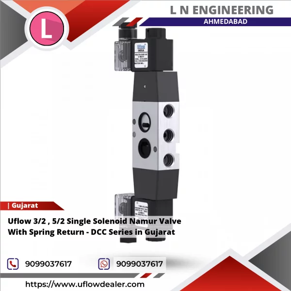 Uflow 3/2 , 5/2 Single Solenoid Namur Valve With Spring Return - DCC Series In Gujarat