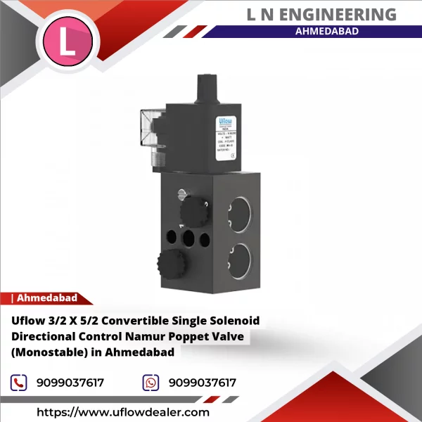Uflow 3/2 X 5/2 Convertible Single Solenoid Directional Control Namur Poppet Valve (Monostable) In Ahmedabad