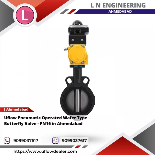 Uflow Pneumatic Operated Wafer Type Butterfly Valve - PN16 In Ahmedabad
