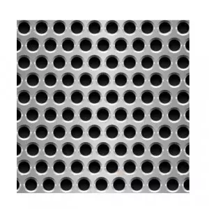 Close-up Of Perforated Metal Sheet With Round Holes Used In Industrial Filtration System