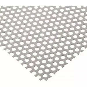 Close-up View Of Perforated Metal Sheet Showing Round Holes In A Steel Panel
