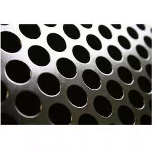 Round Hole Perforated Sheet Made Of Stainless Steel Showing Uniform Circular Patterns