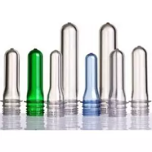 Close-up View Of Transparent PET Preforms Stacked Before Processing