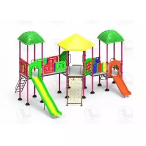 Integrated Playground Equipment Installed In An Open Park Area Suitable For Children Playing Safely