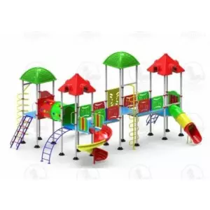 Kids Using Garden Gym Equipment Safely In An Outdoor Park