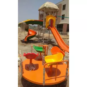 Multi Play Station With Slides And Climbing Structures Installed In A Park