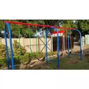 Outdoor Playground Swing Set With Sturdy Frame And Rubber Seat Installed In Park