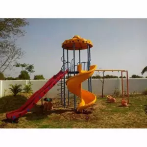 Children Playing On A Sturdy Outdoor Playground Slide Station