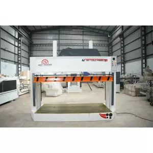 Cold Press Plywood Machine Applying Hydraulic Pressure To Wood Panels In Workshop