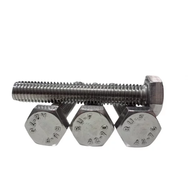 Close-up Of Stainless Steel Hex Bolt Threaded Surface