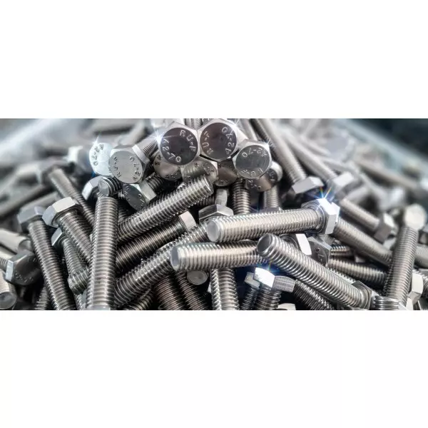 Close Up View Of Stainless Steel Hex Bolts Showing Threading And Hex Head Design