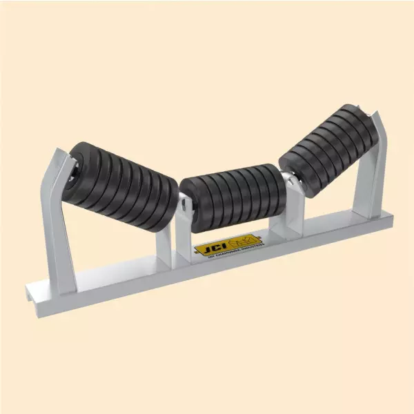 Impact Idler Set Installed On Conveyor Belt For Heavy Material Handling