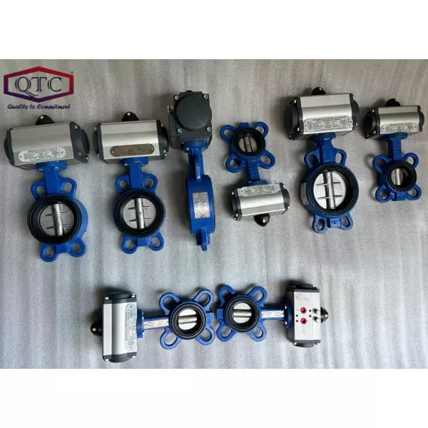 QTC Make Wafer Butterfly Valve PN16 Pneumatic Actuator Operated