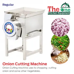 Automatic Onion Slicer Machine Showing Stainless Steel Blades And Motor Housing