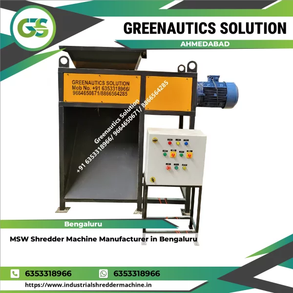 Industrial Municipal Solid Waste Shredder Machine Operating At A Waste Processing Site