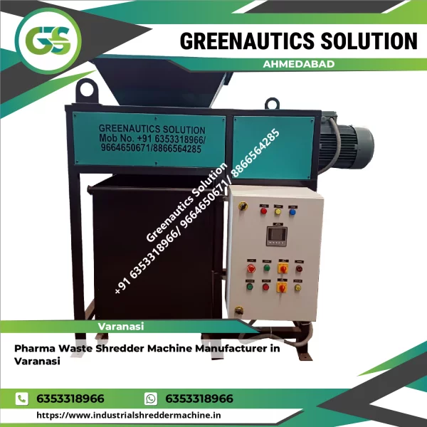 Pharma Waste Shredder Machine Operating With Pharmaceutical Waste In Industrial Setting
