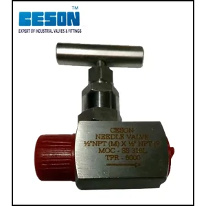 Close-up View Of Industrial Needle Valve Showing Detailed Metal Body And Fine Adjustment Knob