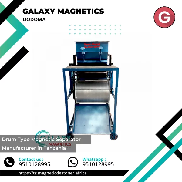Drum Type Magnetic Separator Installed In Industrial Setting Showing Magnetic Drum Rotating