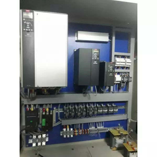 Industrial Variable Frequency Drive Panel Showing Control Switches And Display Unit