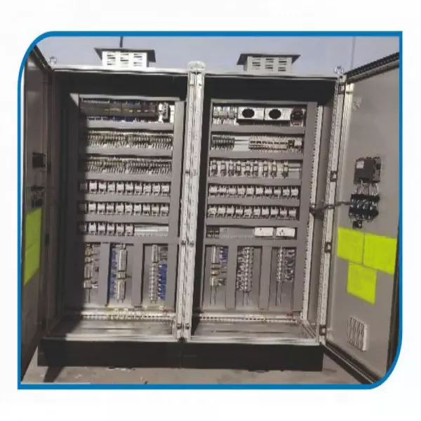PLC Panel Setup Showing Control Wiring And Display Unit