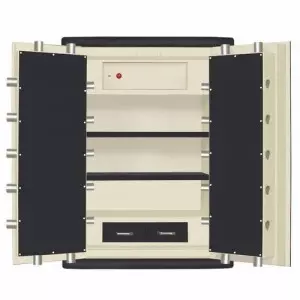 Double Door Security Safe Showing Open Doors With Locking Mechanisms Visible