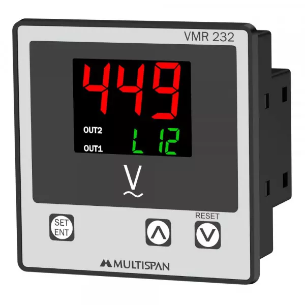 Voltage Protection Relay Device Installed On An Industrial Electrical Panel
