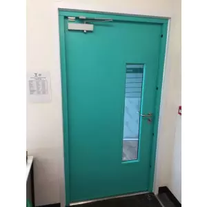 Flame Resistant Door Installed On Commercial Building Entrance