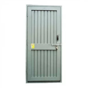 Single Sheet Safety Door Installed In Industrial Setting Showing Robust Steel Construction