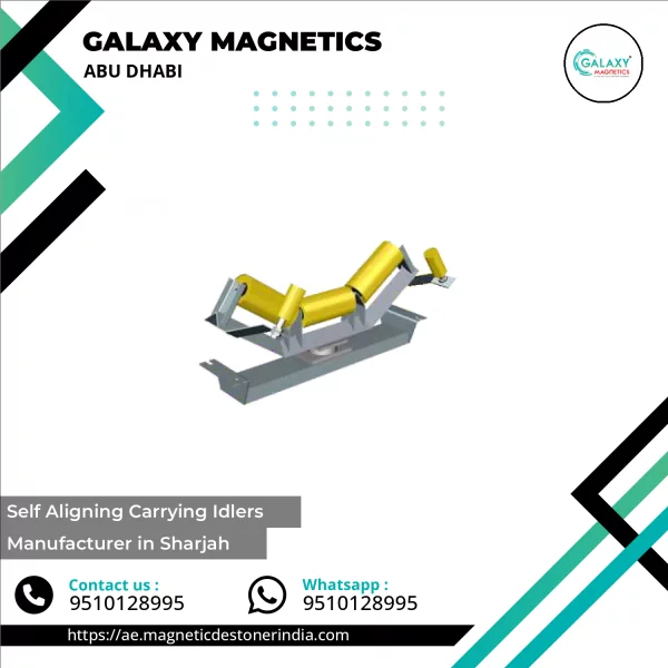 Self Aligning Carrying Idler Mounted On Conveyor System Showing Adjustable Alignment Feature