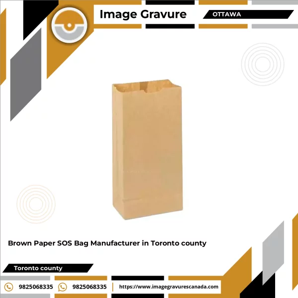 Brown Paper SOS Bag Standing Upright With Handles Visible