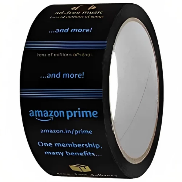 Rolls Of Branded Amazon Prime Packing Tape Stacked In Warehouse