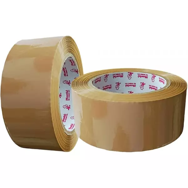 Rolls Of Clear E-commerce Packaging Tape Arranged On A Warehouse Shelf