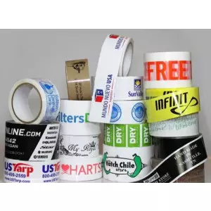 Rolls Of Custom Logo Printed BOPP Packing Tape Stacked Ready For Shipment