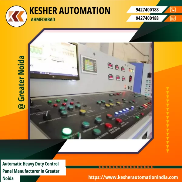 Automatic Heavy Duty Control Panel Installed In An Industrial Setting Showing Metal Enclosure With Switches And Display Units