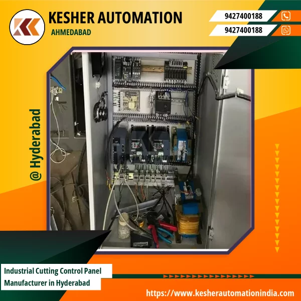 Industrial Cutting Control Panel Installed In A Manufacturing Setup Showing Wiring And Motor Connections