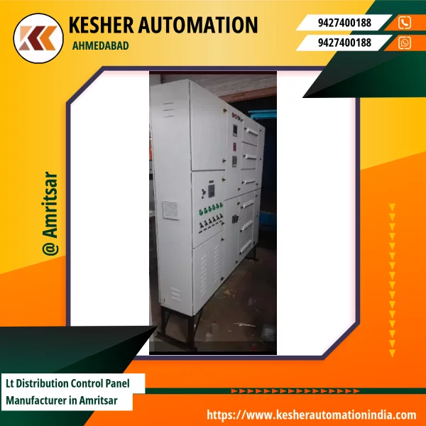 LT Distribution Control Panel Showing Circuit Breakers And Meters Inside Metal Enclosure