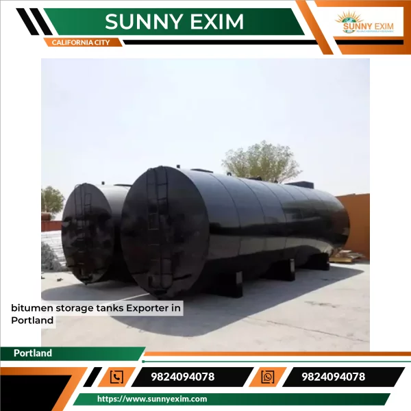 Large Steel Bitumen Storage Tanks Installed At An Industrial Site
