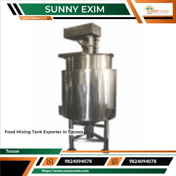 Stainless Steel Food Mixing Tank With Mixer Installed In Industrial Setup