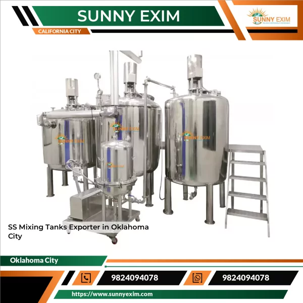 Stainless Steel Industrial Mixing Tank With Agitator Installed Inside Factory Setting