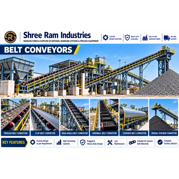 Belt Conveyor System Transporting Bulk Materials In An Industrial Setup