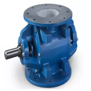 Rotary Valve Feeder Machine Showing Metal Housing And Rotor Blades Used In Bulk Material Handling