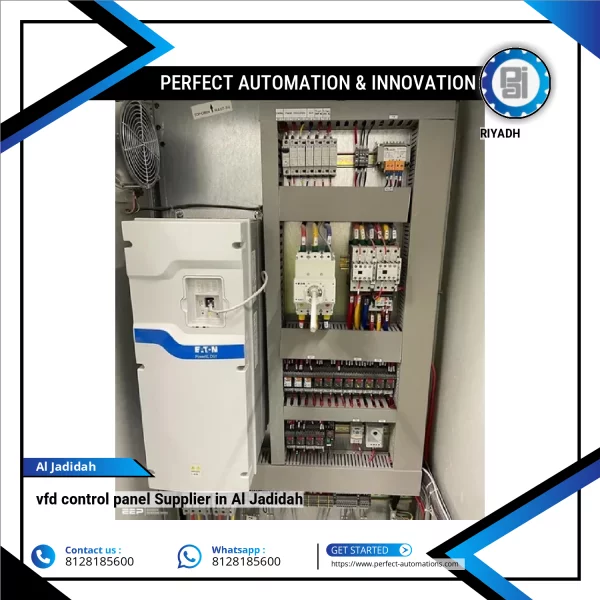 VFD Control Panel Showing Wiring Inside Metal Enclosure